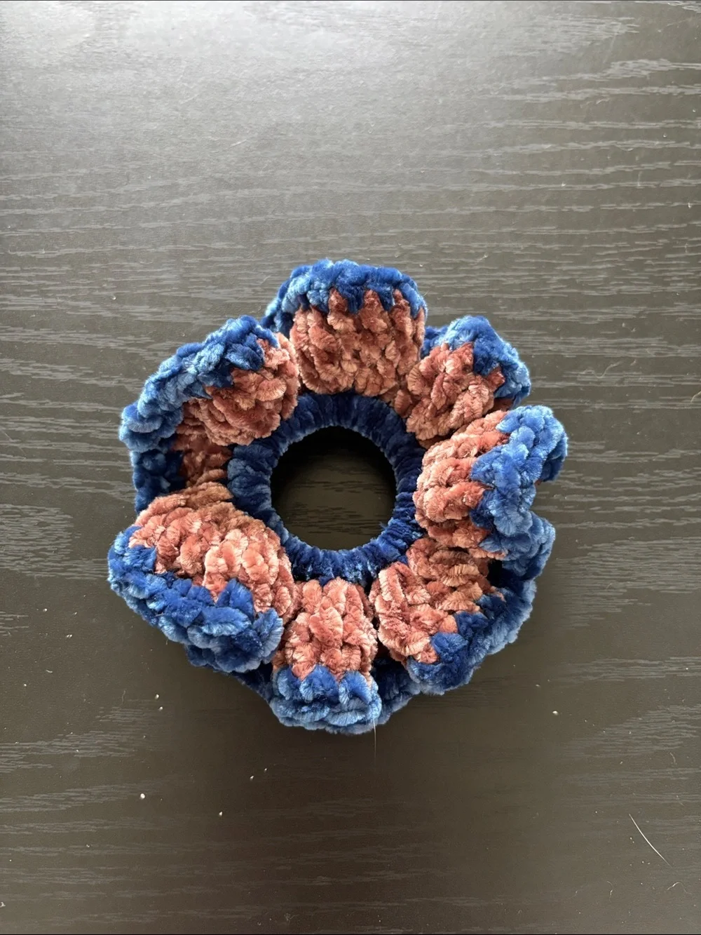 Handmade Crochet Two-Tone Velvet Scrunchie